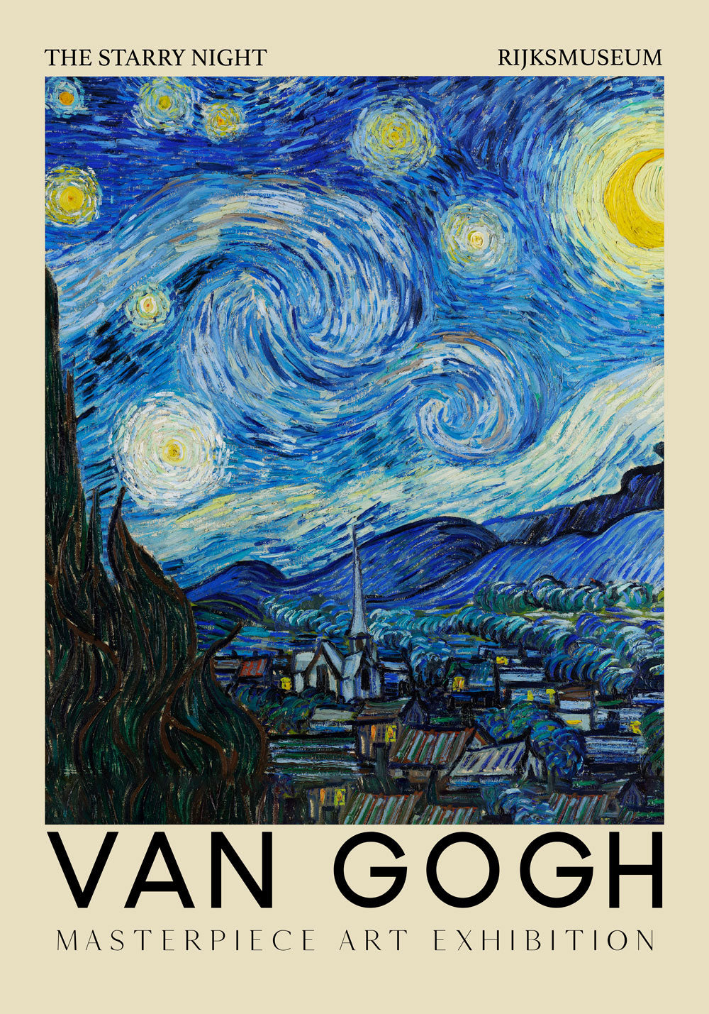 Niik Stampa su tela notte stellata di van gogh 80x63cm poster
