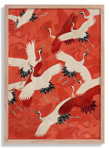 Red Cranes Kimono Poster