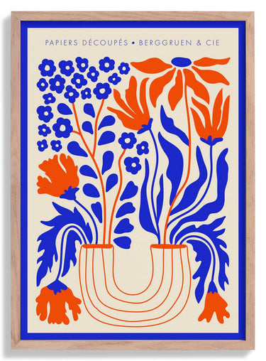 Flowers Vase Blue Orange Papiers Découpés Art Exhibition Poster