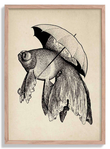 Antique Fish with Umbrella Poster