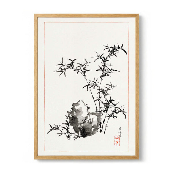 Rock Bamboo Ink Drawing von Hasegawa Settei