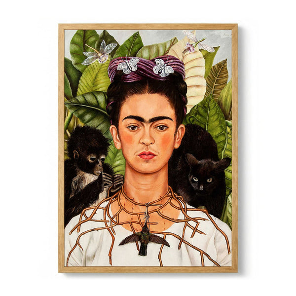 Self Portrait with Thorn Necklace and Hummingbird door Frida Kahlo