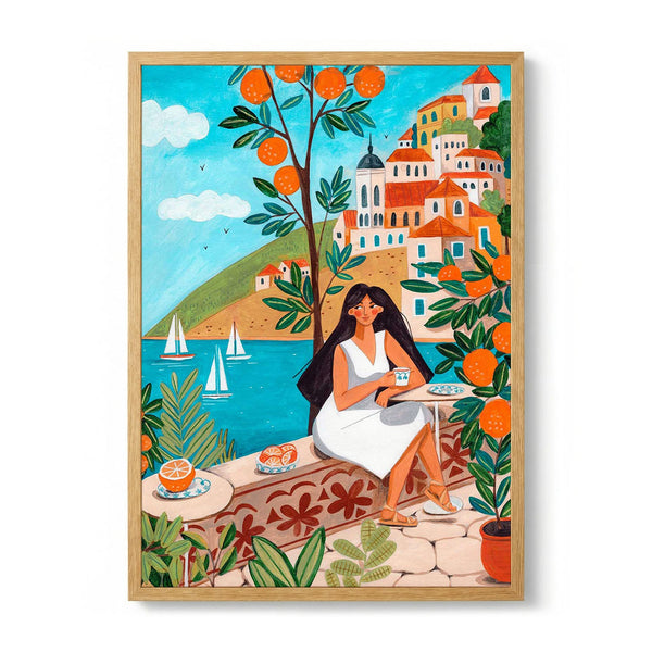 Travel poster woman in Mediterranean coast by Caroline Bonne Müller
