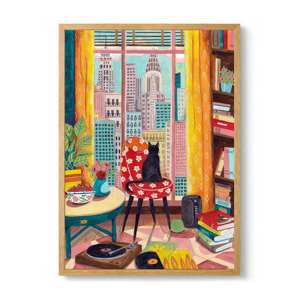 Cat in front of window in New York bright colours von Caroline Bonne Müller