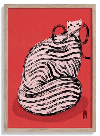 Black and White Stripe Cat Illustration Poster door Dirkie Nell