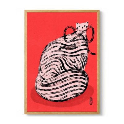 Black and White Stripe Cat Illustration Poster di Dirkie Nell