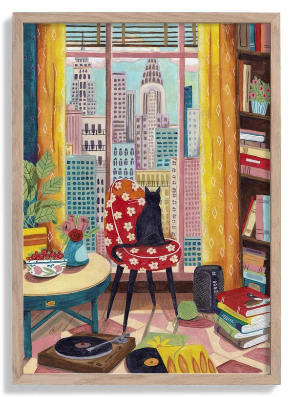 Cat in front of window in New York bright colours by Caroline Bonne Müller