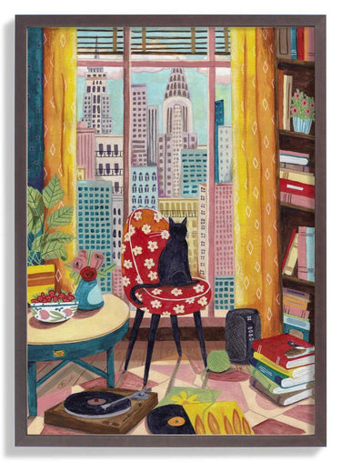 Cat in front of window in New York bright colours by Caroline Bonne Müller - Kuriosis Fine Art GmbH