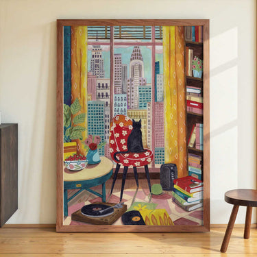 Cat in front of window in New York bright colours by Caroline Bonne Müller - Kuriosis Fine Art GmbH