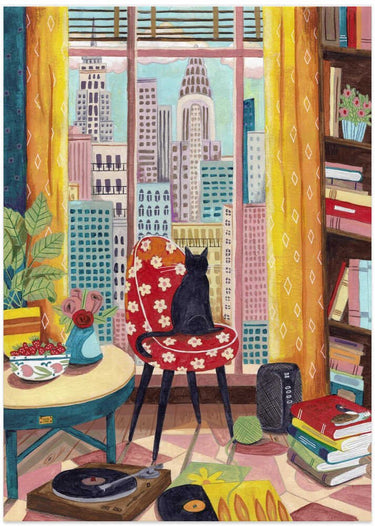Cat in front of window in New York bright colours by Caroline Bonne Müller - Kuriosis Fine Art GmbH