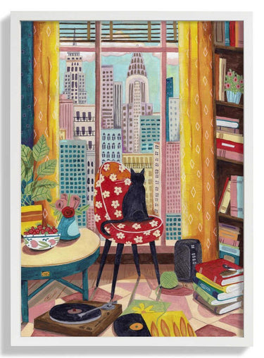 Cat in front of window in New York bright colours by Caroline Bonne Müller - Kuriosis Fine Art GmbH