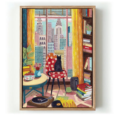 Cat in front of window in New York bright colours by Caroline Bonne Müller