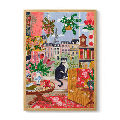 Cat in front of window in Paris bright colours by Caroline Bonne Müller