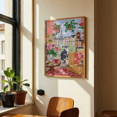 Cat in front of window in Paris bright colours by Caroline Bonne Müller - Kuriosis Fine Art GmbH