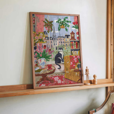 Cat in front of window in Paris bright colours by Caroline Bonne Müller - Kuriosis Fine Art GmbH