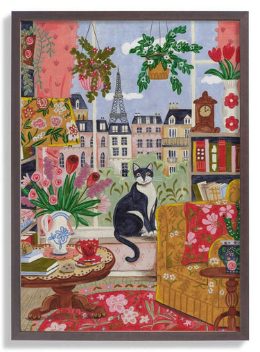 Cat in front of window in Paris bright colours by Caroline Bonne Müller - Kuriosis Fine Art GmbH