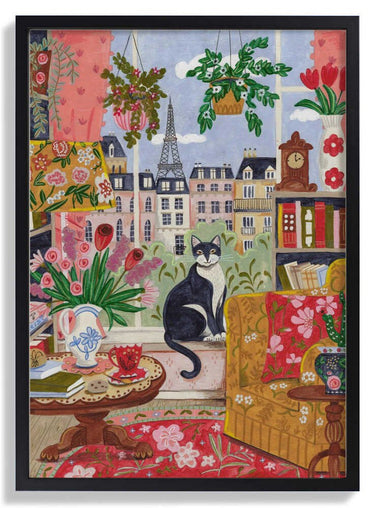 Cat in front of window in Paris bright colours by Caroline Bonne Müller - Kuriosis Fine Art GmbH