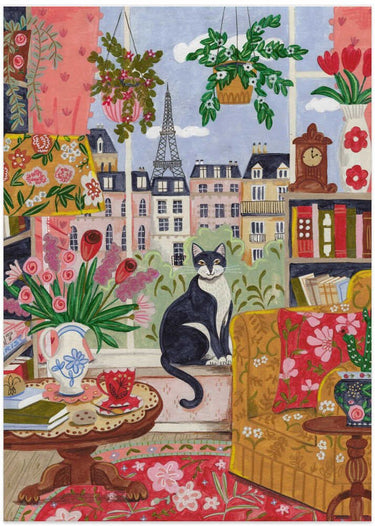 Cat in front of window in Paris bright colours by Caroline Bonne Müller - Kuriosis Fine Art GmbH