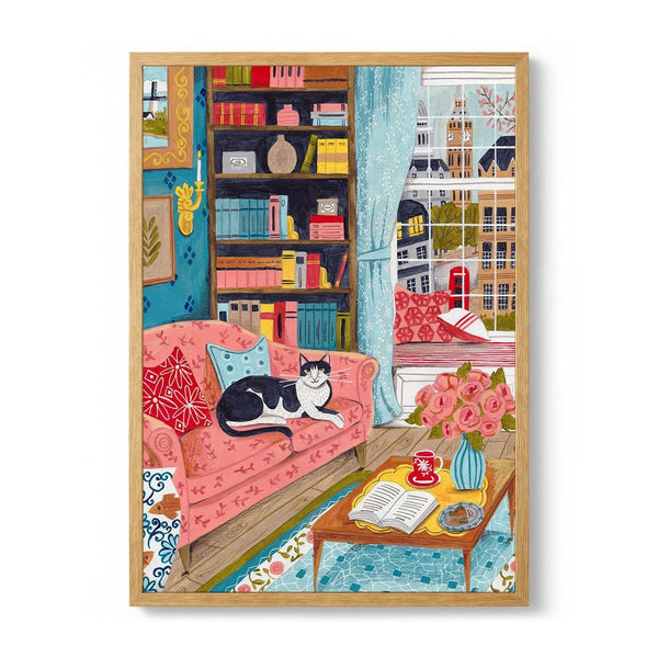 Cat on sofa in London pastel colours von Caroline Bonne Müller