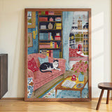 Cat on sofa in London pastel colours by Caroline Bonne Müller - Kuriosis Fine Art GmbH