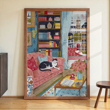 Cat on sofa in London pastel colours by Caroline Bonne Müller - Kuriosis Fine Art GmbH