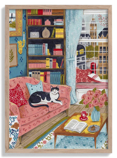 Cat on sofa in London pastel colours door Caroline Bonne Müller