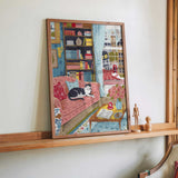 Cat on sofa in London pastel colours by Caroline Bonne Müller - Kuriosis Fine Art GmbH