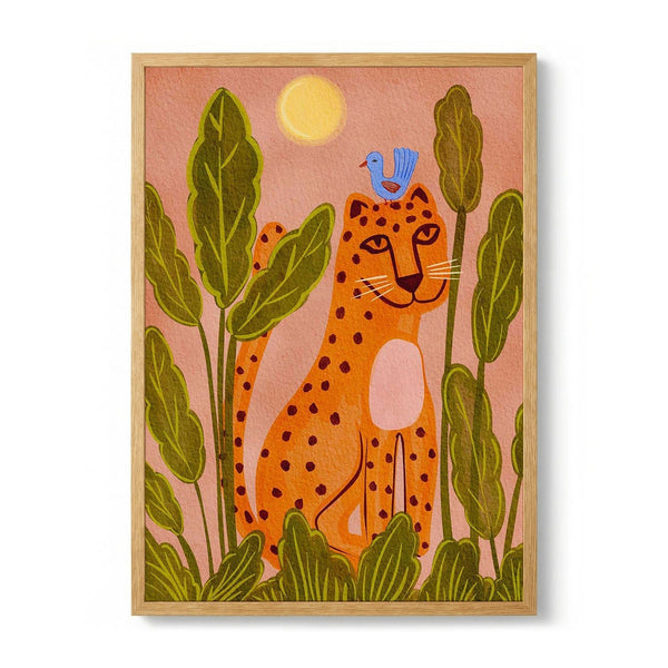 Friendly Leopard And Bird von Nikita Jariwala – Modern Poster