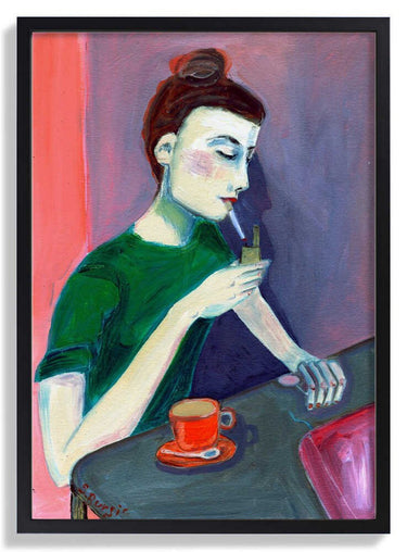 Lady lighting cigarette by Sharyn Bursic - Kuriosis Fine Art GmbH