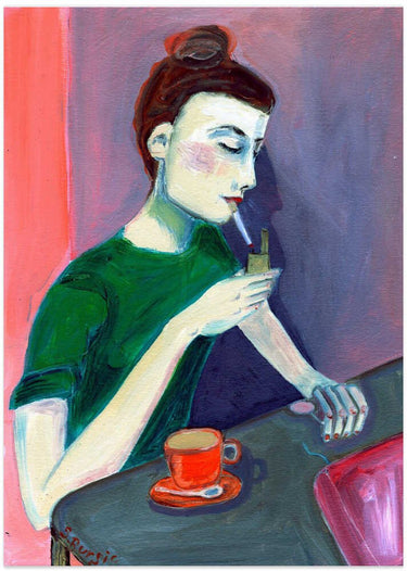 Lady lighting cigarette by Sharyn Bursic - Kuriosis Fine Art GmbH