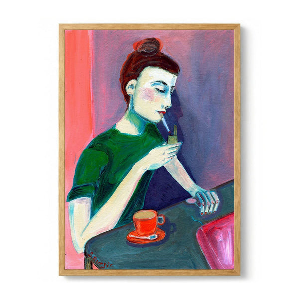 Lady lighting cigarette by Sharyn Bursic