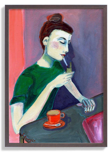 Lady lighting cigarette by Sharyn Bursic - Kuriosis Fine Art GmbH