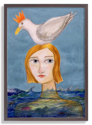 Lady swimmer with seagull by Sharyn Bursic - Kuriosis Fine Art GmbH