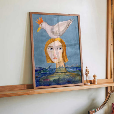 Lady swimmer with seagull by Sharyn Bursic - Kuriosis Fine Art GmbH