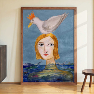 Lady swimmer with seagull by Sharyn Bursic - Kuriosis Fine Art GmbH