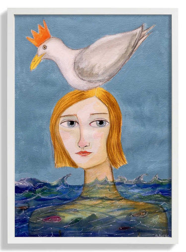 Lady swimmer with seagull by Sharyn Bursic - Kuriosis Fine Art GmbH