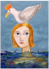 Lady swimmer with seagull by Sharyn Bursic - Kuriosis Fine Art GmbH
