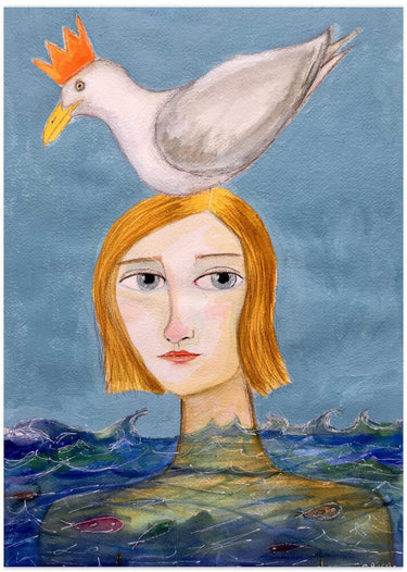 Lady swimmer with seagull by Sharyn Bursic - Kuriosis Fine Art GmbH