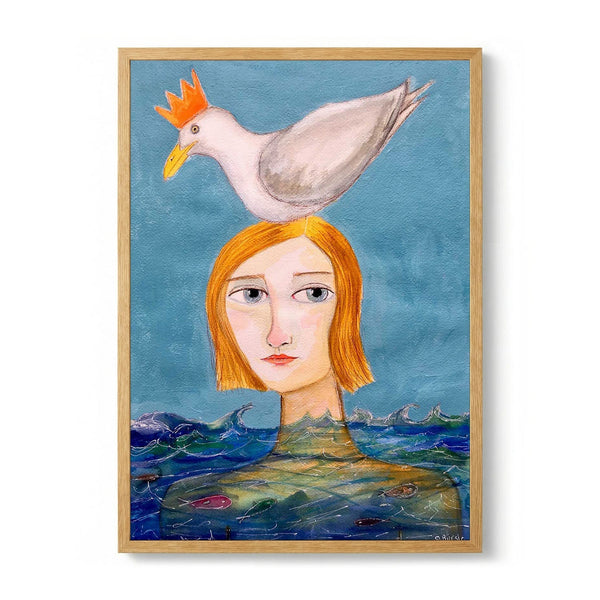 Lady swimmer with seagull by Sharyn Bursic
