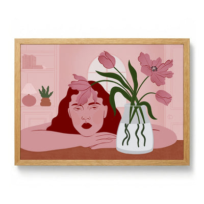 Pensive Woman and Tulips by Ida Alvarsson