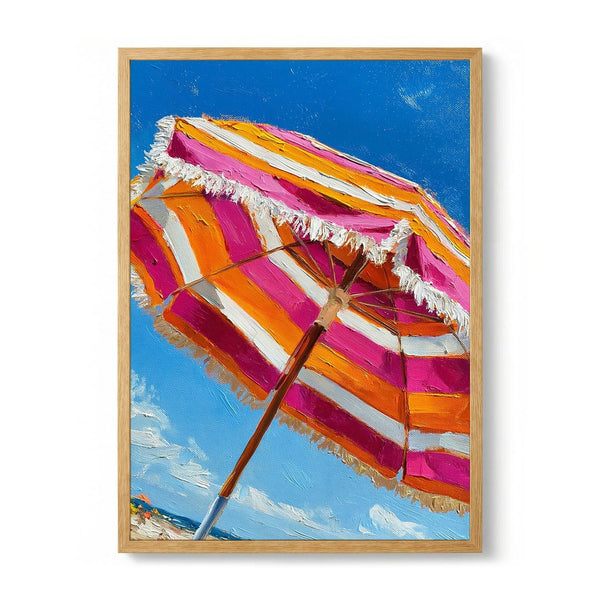 Pink Orange Beach Umbrella by Justyna Jaszke