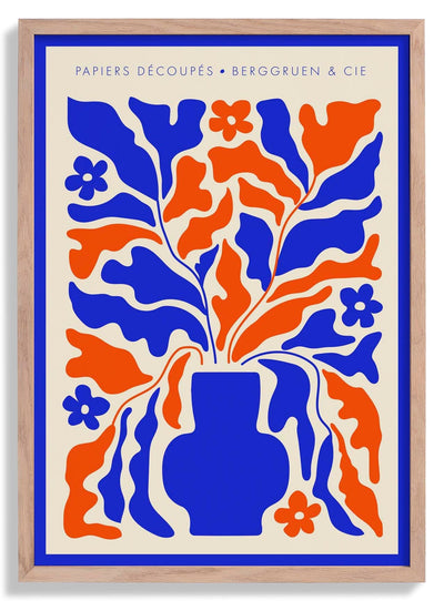 Retro Florals Blue and Orange Papiers Découpés Art Exhibition