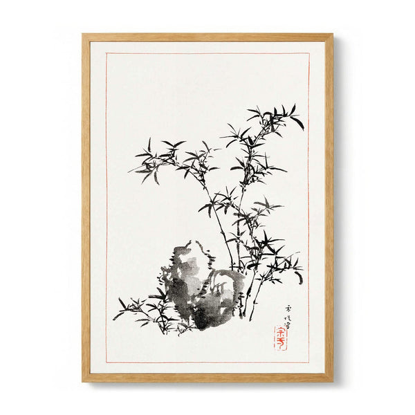 Rock Bamboo Ink Drawing by Hasegawa Settei
