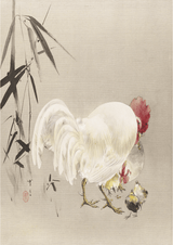 Rooster and Hen with Chicks by WANTANABE SEITEI - Kuriosis Fine Art GmbH