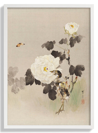 Roses - Young Bird and a Butterfly by WANTANABE SEITEI - Kuriosis Fine Art GmbH