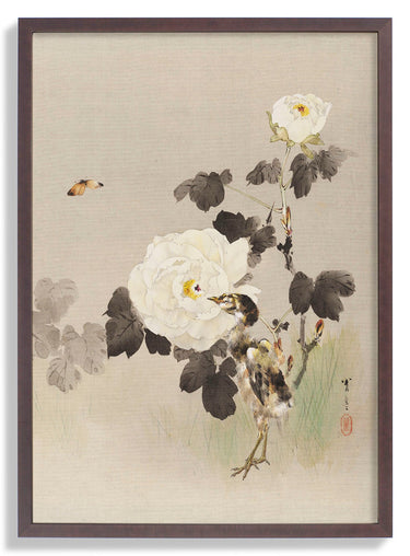 Roses - Young Bird and a Butterfly by WANTANABE SEITEI - Kuriosis Fine Art GmbH