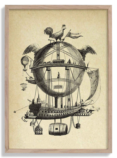 The Impossible Balloon - Vintage Transportation Sketch Idea - Kuriosis Fine Art GmbH