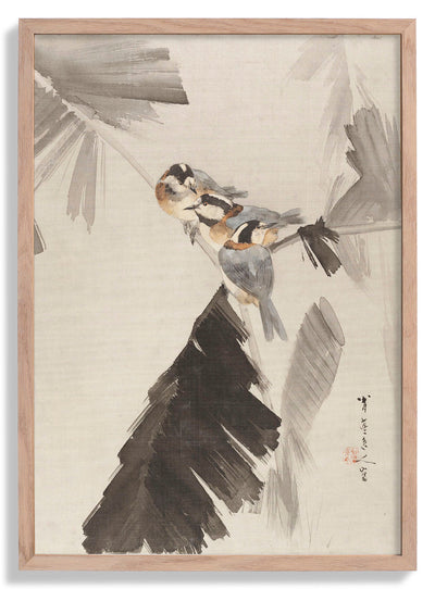 Three Birds on Branch by Watanabe Seitei