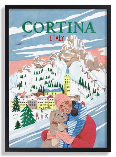Travel Poster Frau in Cortina, Italien von Caroline Bonne Müller – Kuriosis Fine Art GmbH