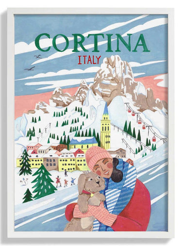 Travel Poster Frau in Cortina, Italien von Caroline Bonne Müller – Kuriosis Fine Art GmbH